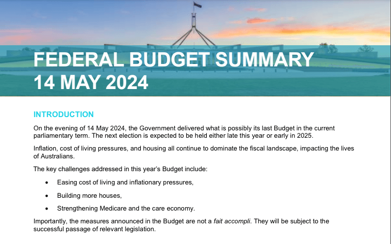 Federal Budget Summary 14 May 2024